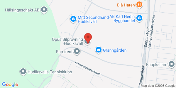 Karta för Opus Bilprovning AB Hudiksvall