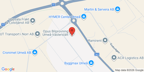 Karta för Opus Bilprovning AB Umeå-Västerslätt