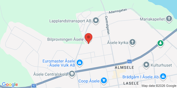 Karta för AB Svensk Bilprovning Åsele
